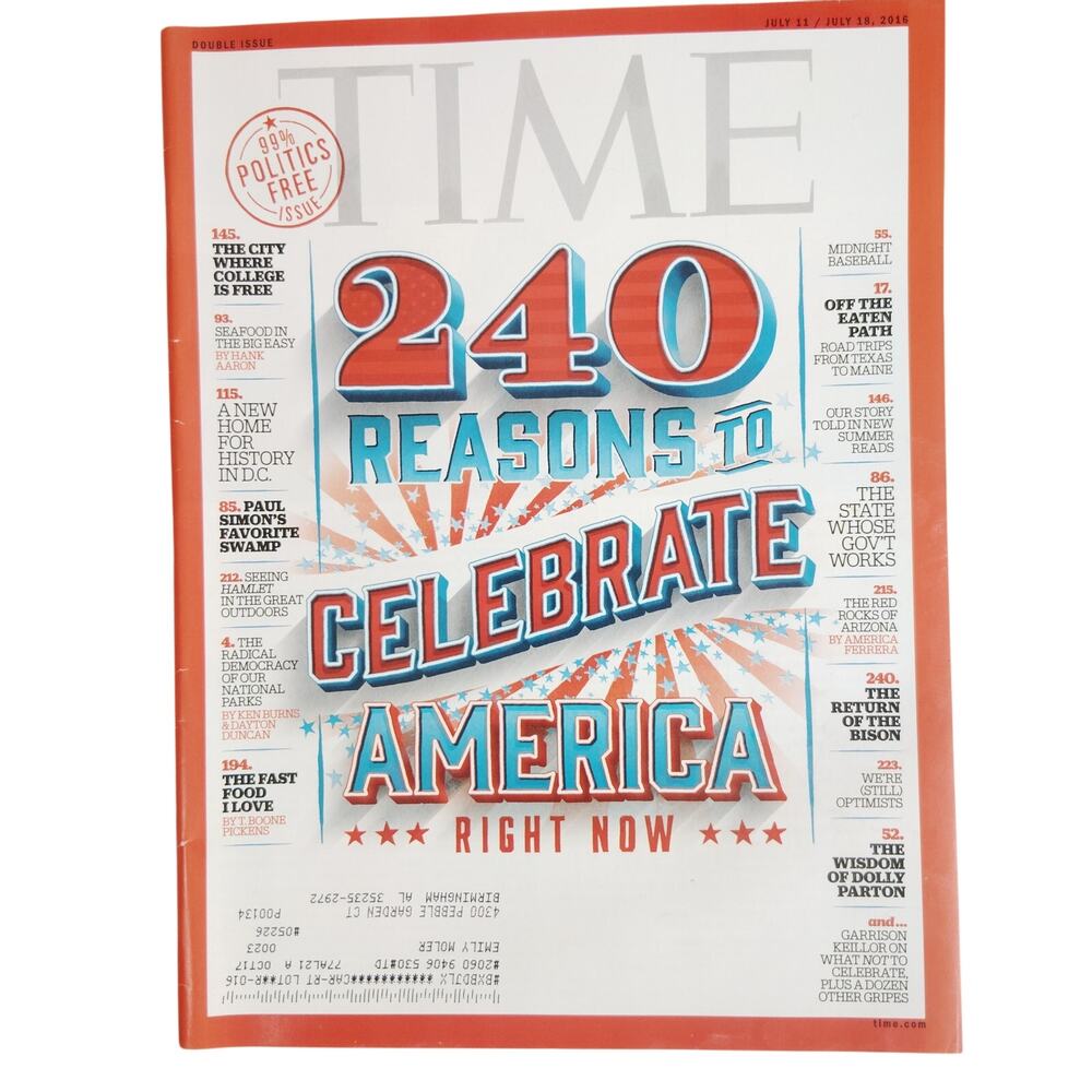 TIME Magazine July 11/18 2016 Double Issue 240 Reasons to Celebrate America